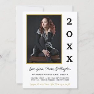 Faire-part Graduation Moderne Photo Simple Grad Golden Jaune