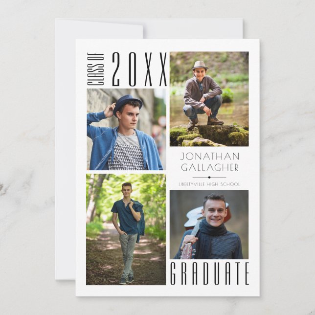 Faire-part Graduation Moderne Sleek Quatre Photos Noir Annonc (Devant)