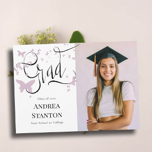 Faire-part Graduation Papillons rose Grad Calligraphie Chic