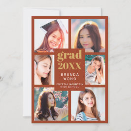 Faire-part Graduation Photo Collage Gold White Script Orange