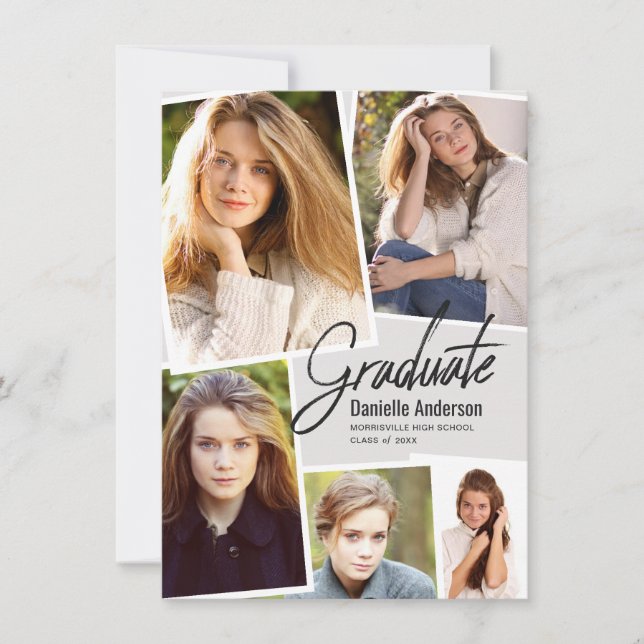 Faire-part Graduation Photo Collage Marqueur moderne Script (Devant)