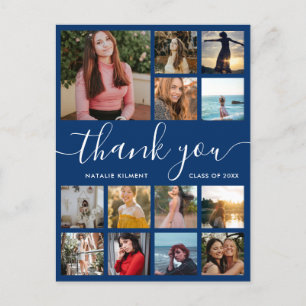 Faire-part Graduation Photo Collage Merci bleu Carte postale