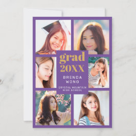Faire-part Graduation Photo Collage or blanc Script violet