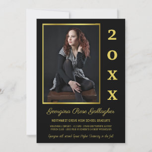 Faire-part Graduation Photo moderne Simple Grad Gold Noir