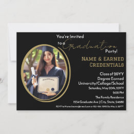 Faire-part Graduation photo personnalisée Black, White & Gold