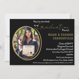 Faire-part Graduation photo personnalisée Black, White & Gold