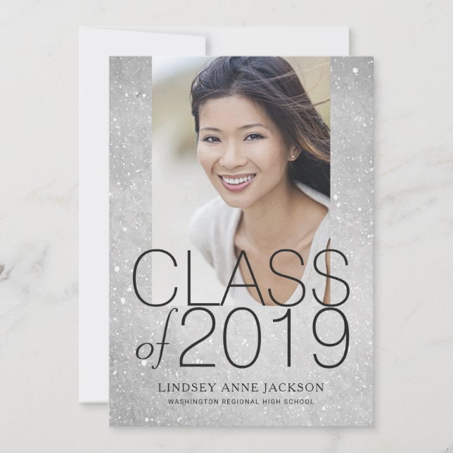 Faire-part Graduation Photo Sparkling Silver Stacked Text (Devant)