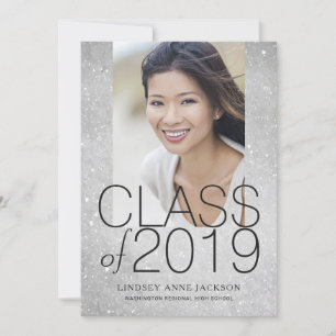 Faire-part Graduation Photo Sparkling Silver Stacked Text