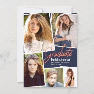 Faire-part Graduation Scattered Photo Collage Script moderne