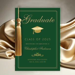 Faire-part Graduation Vert Or Formal Script Grad Casquette