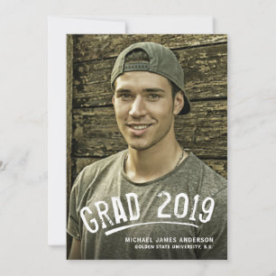 Faire-part Graduation White Grunge Lettered Photo Annonce
