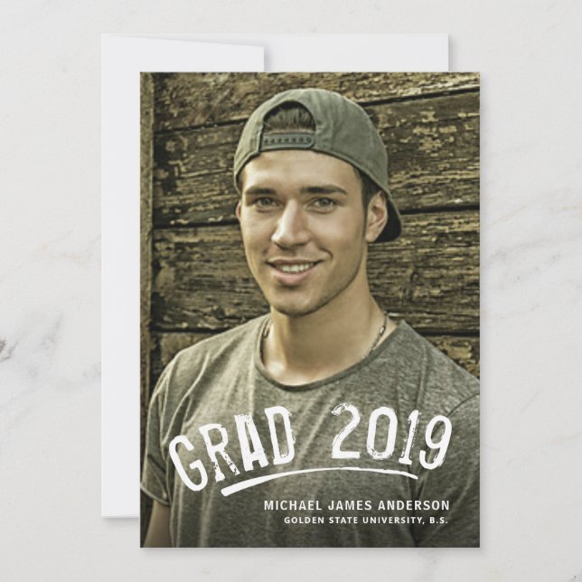 Faire-part Graduation White Grunge Lettered Photo Annonce (Devant)