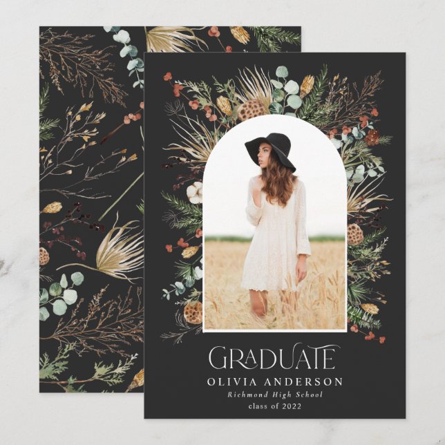 Faire-part Gradué 1 photo arche aquarelle botanique floral (Devant / Derrière)