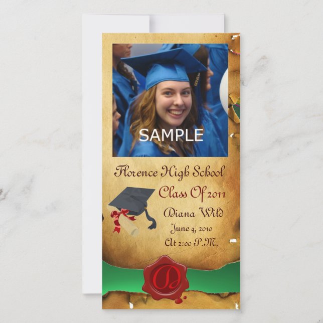 Faire-part GRADUM BROWN ROUGE SCEAU MONOGRAMME vert (Devant)