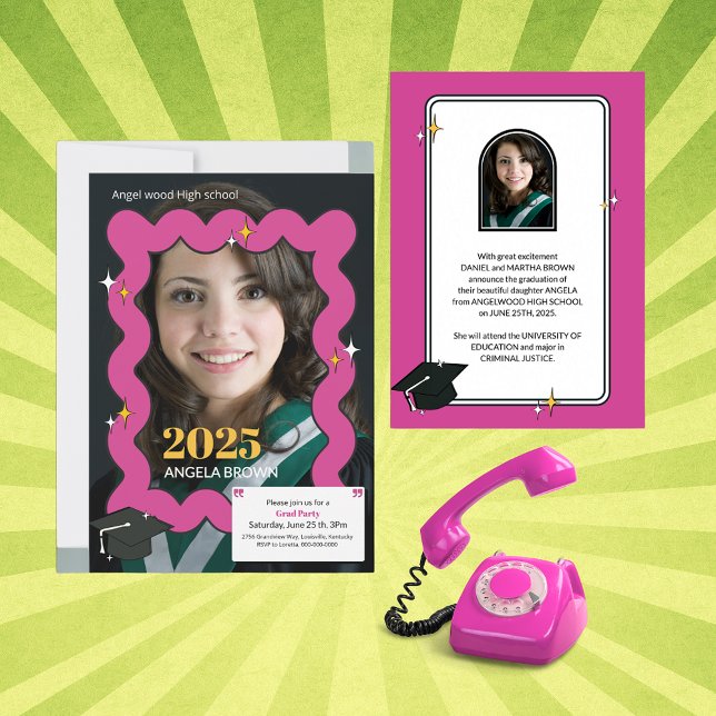 Faire-part Graissage rose rétro ondulé (Créateur téléchargé)