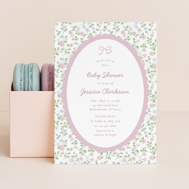 Faire-part Grandmillennial Pink Bow Floral Baby Shower INVITE (Créateur téléchargé)