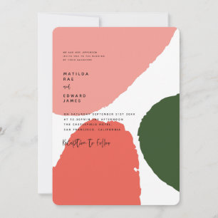 Faire-part Graphique abstrait moderne rouge, rose + vert