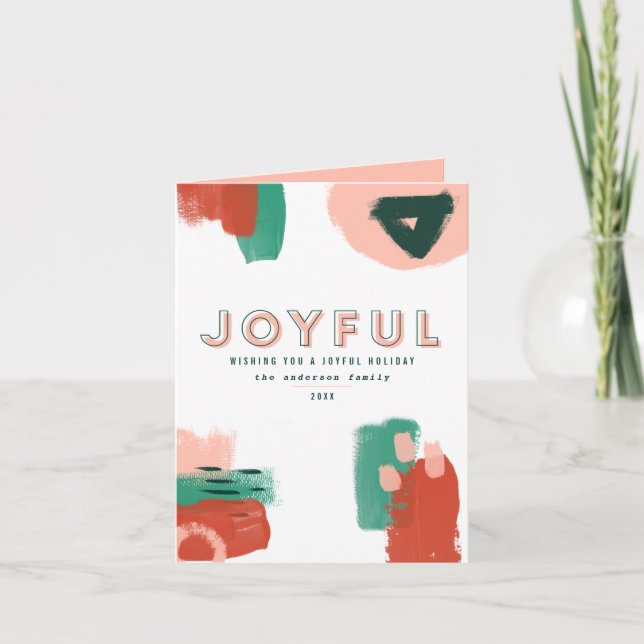 Faire-part Graphique abstrait moderne rouge, rose + vert joye (Devant)