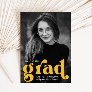 Faire-part Gras Grad Jaune Retro Type de photo Graduation