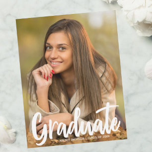 Faire-part Gras Graduate Photo Moderne Script Overlay