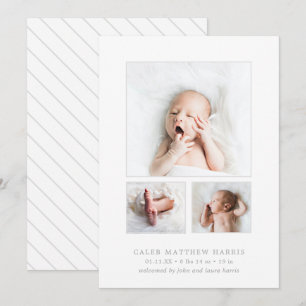 Faire-part Gray Baby Boy Photo Collage simple naissance