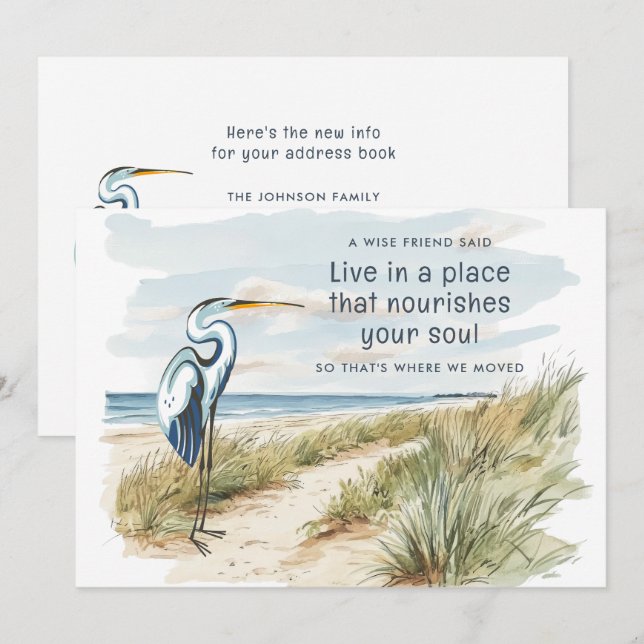 Faire-part Great Blue Heron Beach Scene Nouvelle adresse (Devant / Derrière)
