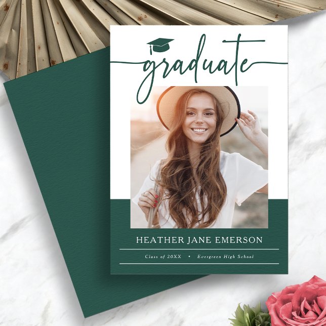 Faire-part Green Modern Graduation (Green Modern Photo Graduation Announcement by Painted Paperie
)