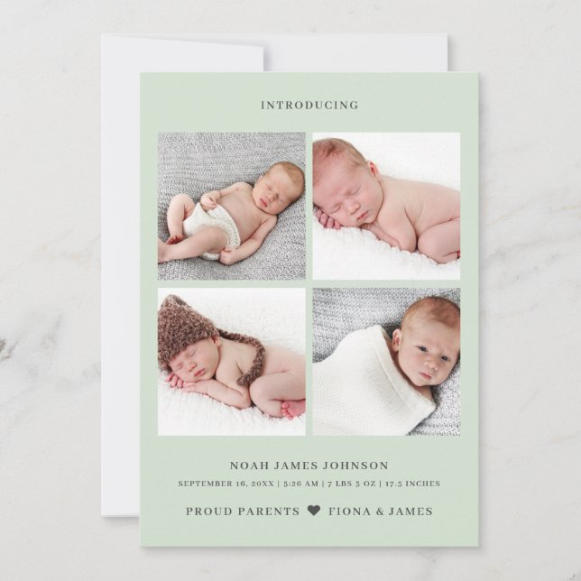 Faire-part Grille photo de collection de photos vert pâle mod (Devant)