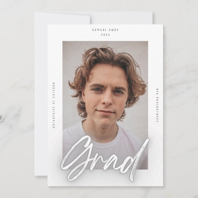 Faire-part Gris Blanc Neon Mod GRAD Photo College University (Devant)