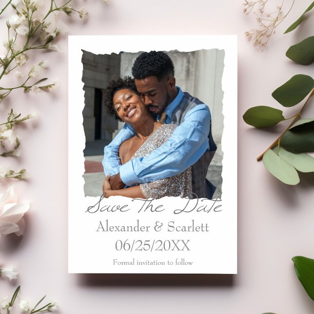 Faire-part Gris Jagged Frame Photo Enregistrer La Date Annonc (Gray Jagged Frame Photo Save the Date)
