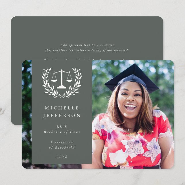 Faire-part Gris vert + Blancs à échelles Lairel Wreath Photo (Devant / Derrière)