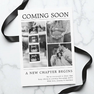 Faire-part Grossesse de journal photo en noir et blanc modern