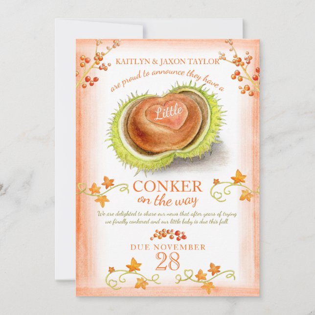 Faire-part Grossesse de l'aquarelle du coeur du petit concomb (Devant)