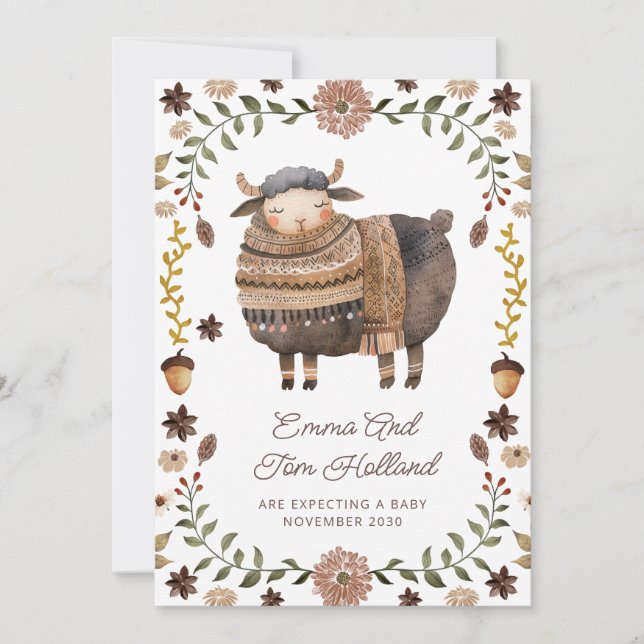 Faire-part Grossesse des moutons d'aquarelle mignonne (Devant)