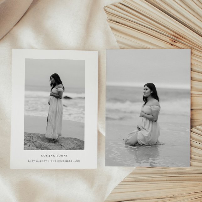 Faire-part Grossesse minimaliste blanche noire à 2 photos (Créateur téléchargé)