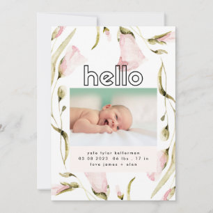 Faire-part hardi boho fleur sauvage rose fille bonjour naissa