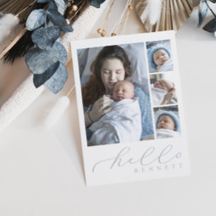 Faire-part Hello Baby Simple Script Photo Collage Naissance