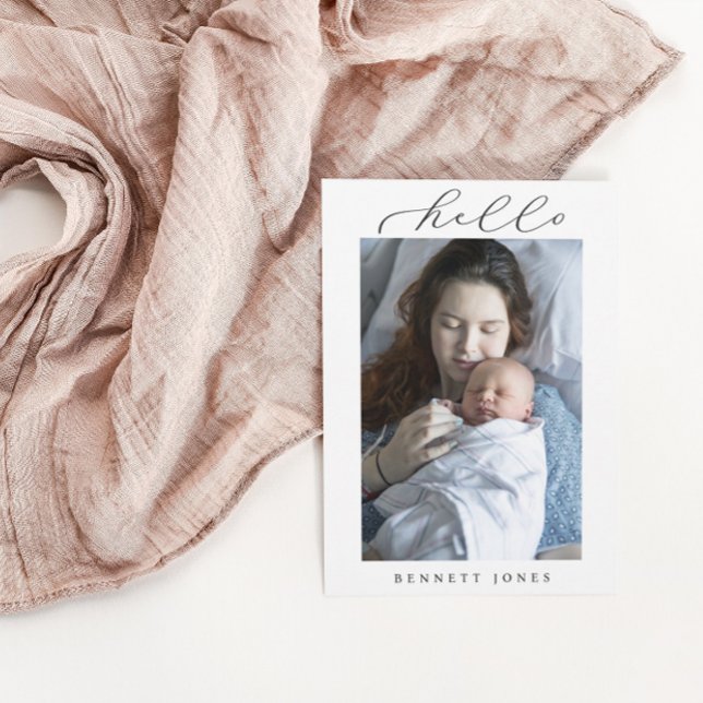 Faire-part Hello Baby Simple Script Photo Naissance (Créateur téléchargé)