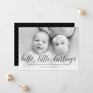 Faire-part Hello Little Darlings Modern Twins Photo Naissance
