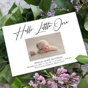 Faire-part Hello Little One Elegant Script Photo Naissance