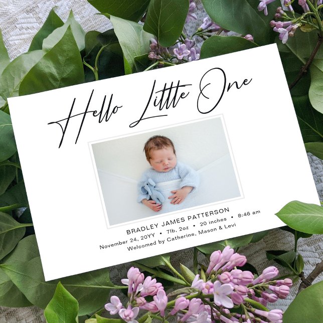 Faire-part Hello Little One Elegant Script Photo Naissance (Créateur téléchargé)