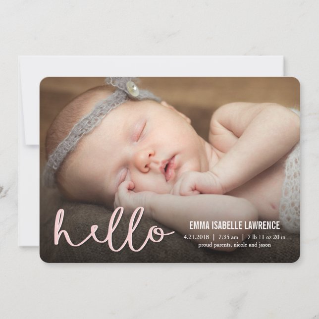 Faire-part HELLO Modern Birth Annonces PINK (Devant)
