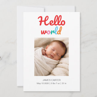 Faire-part Hello World Thank You Birth Announcement