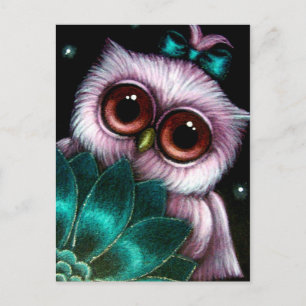 Faire-part HIBOU ROSE - C'est UNE CARTE POSTALE de FILLE