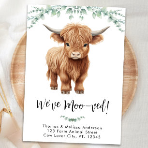 Faire-part Highland Cow Nous avons Moo-ved Boho Nouvelle adre