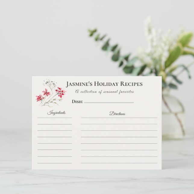 Faire-part Holiday Recipe Card – Personalized Winter Floral D (Debout devant)