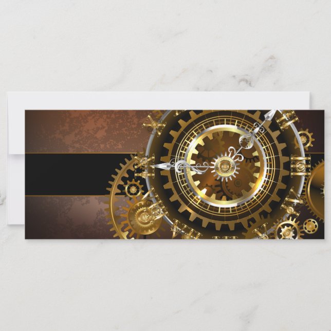 Faire-part Horloge Steampunk avec des engrenages anciens (Devant)