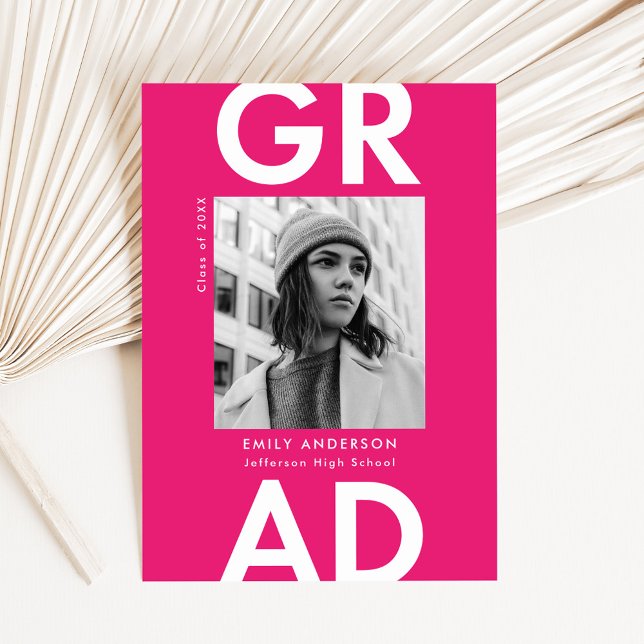 Faire-part Hot Pink | Diplôme Gras Grad Photo (Créateur téléchargé)
