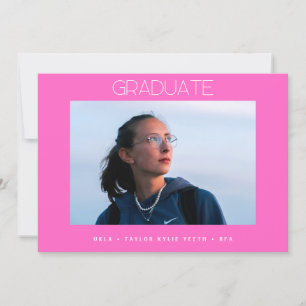 Faire-part hot rose simple grise école photo diplômé