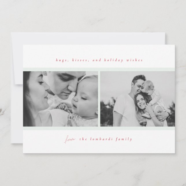 Faire-part Hugs, Baisers, Voeux De Vacances Vert (Devant)